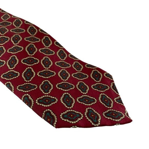 Pierre Balmain Italian Silk wine teal cream Geometric floral Men's 3.5" Neck Tie - Picture 1 of 7